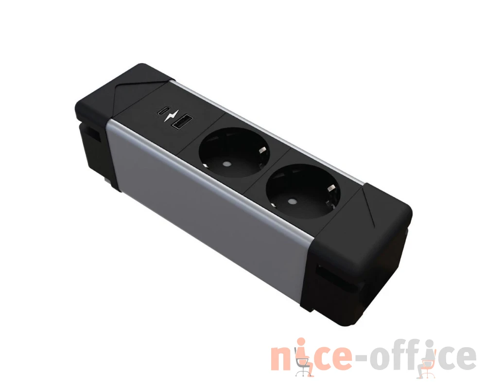 Блок розеток настольный 2P+2USB A+C 194x56x56 Under Desk Черный