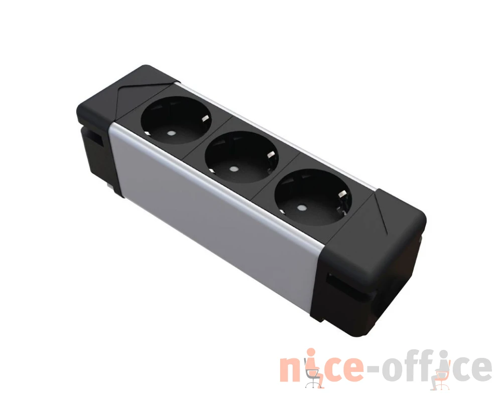 Блок розеток настольный 3P 194x56x56 Under Desk Черный/Алюминий