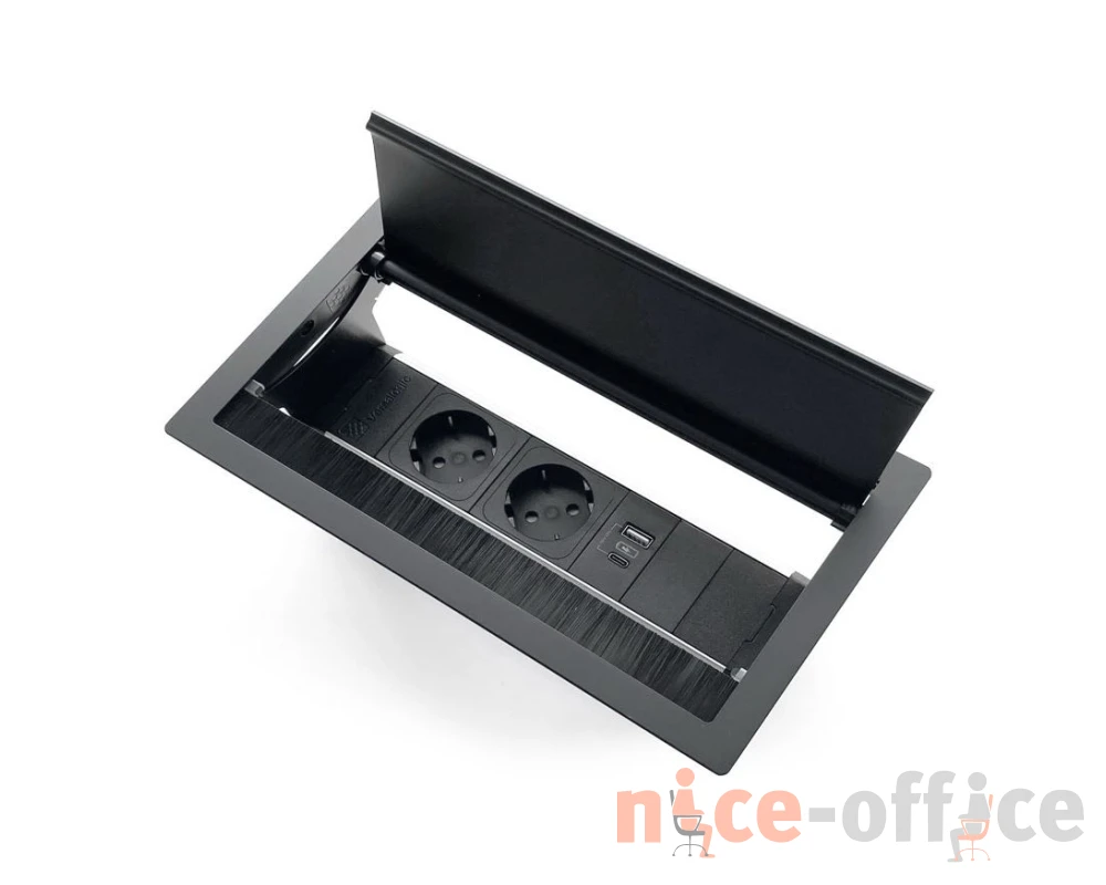 Блок врезной без кабеля питания 2p+2usb 25,7x14,5x11,3 Versaflap Черный