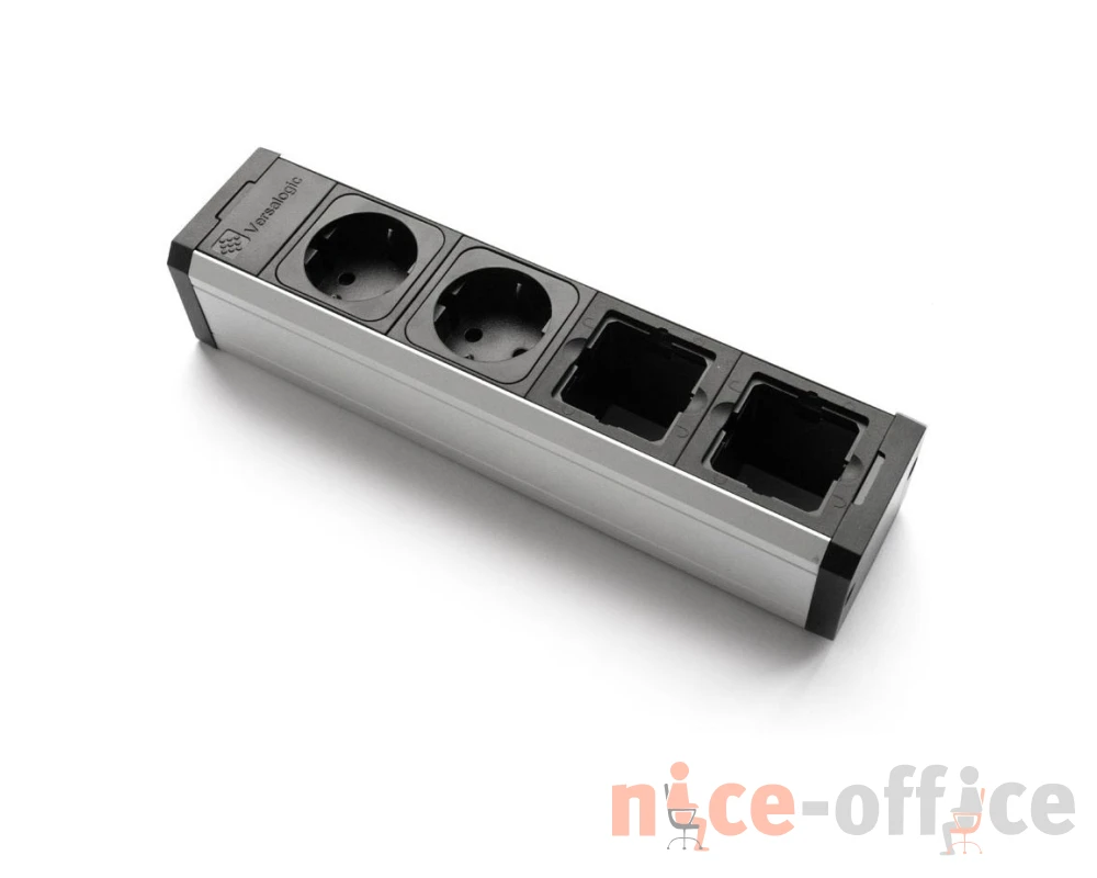 Розеточный блок с рамками 26,9х5,3х6,5 Versapro Алюминий/Черный