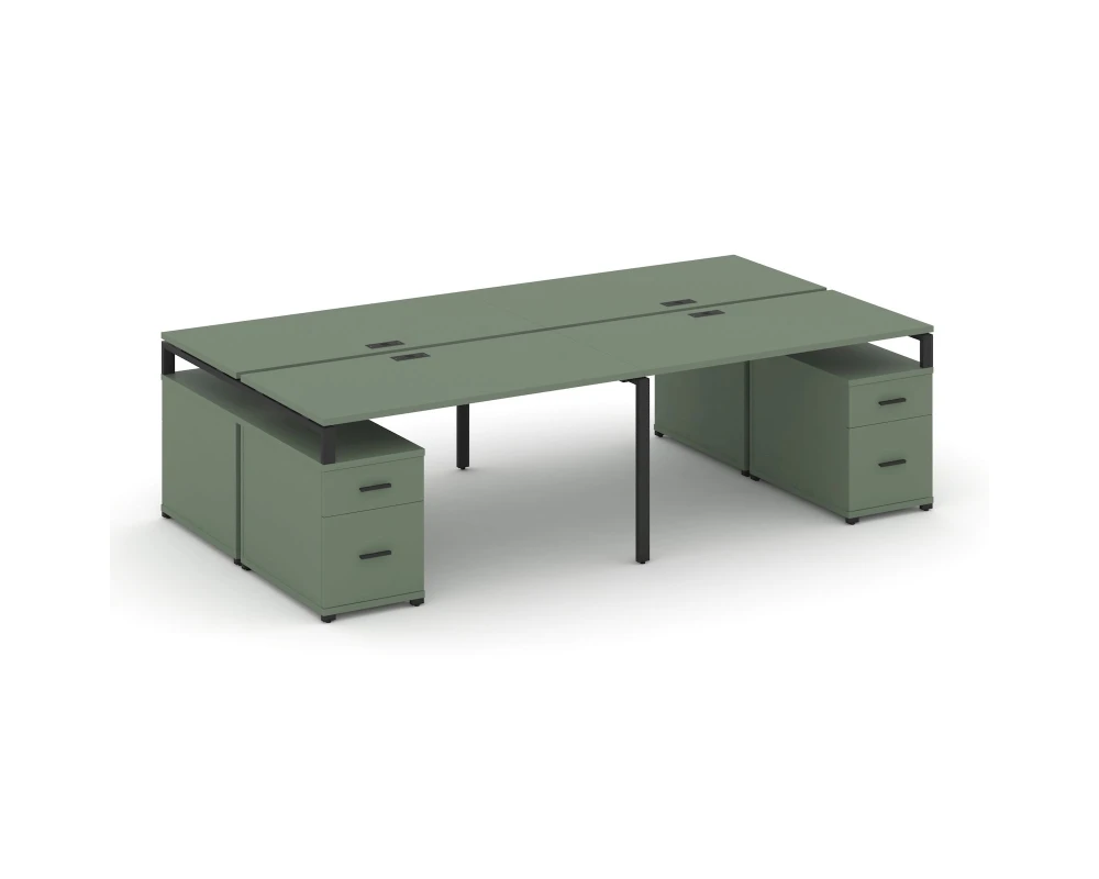 Рабочая станция 4 места с 2 двухсторонними опорными тумбами CN.DRS-332 B 3160/3892x1480x750 Концепт / Concept