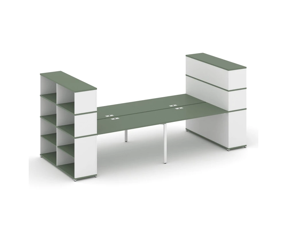 Рабочая станция с опорными стеллажами с надставкой выс. CN.DRS-257 2800x1480x1530 Концепт / Concept