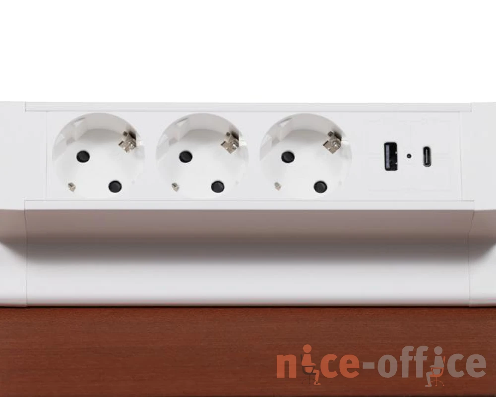 Блок розеток настольный с двумя крепежами (3 розетки, USB-A, USB-C) 215x75x82 Рива / Riva