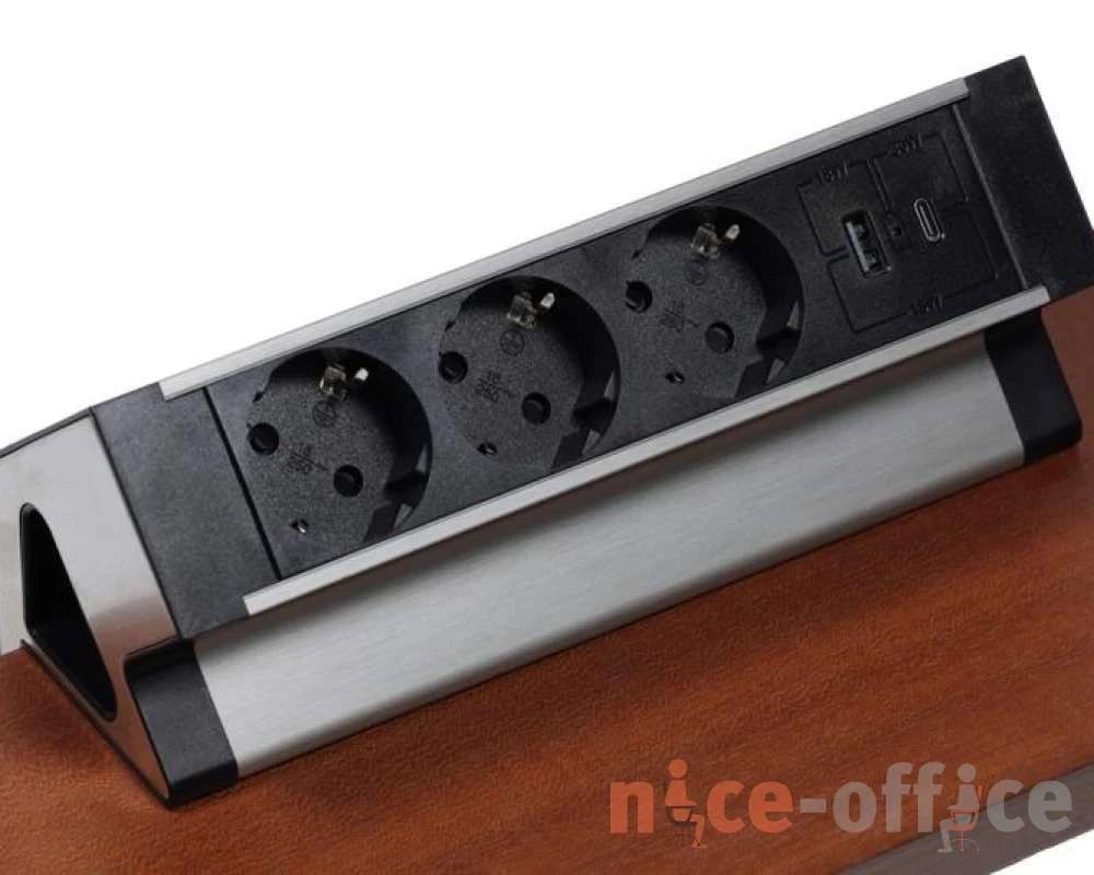 Блок розеток настольный с двумя крепежами (3 розетки, USB-A, USB-C) 215x75x82 Рива / Riva