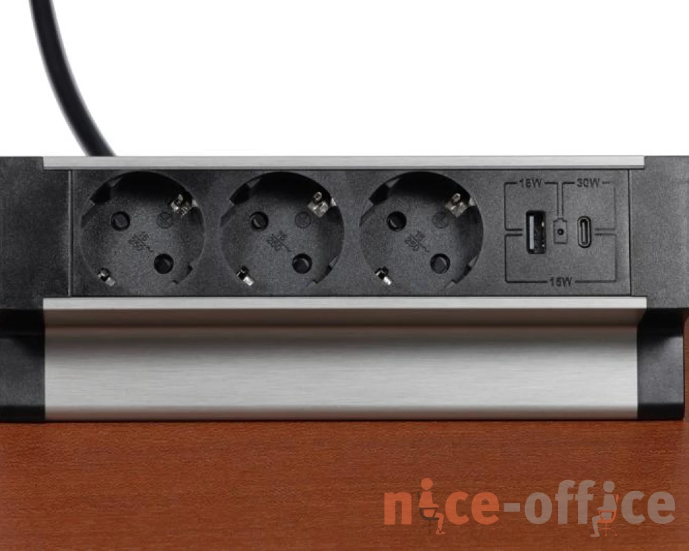 Блок розеток настольный с двумя крепежами (3 розетки, USB-A, USB-C) 215x75x82 Рива / Riva