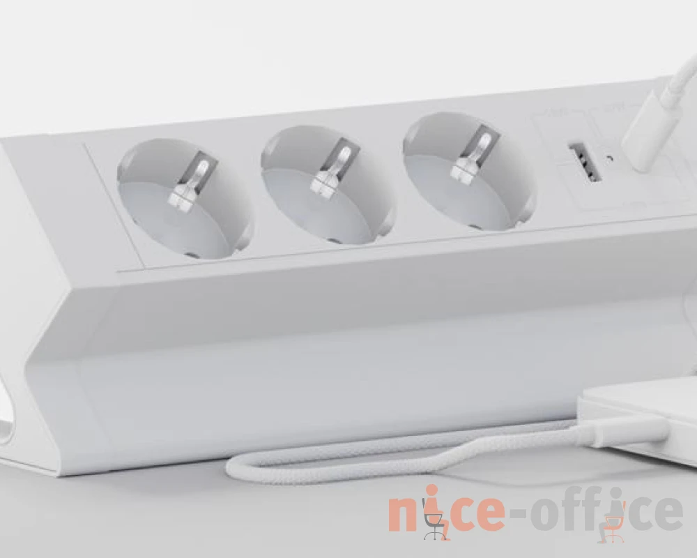 Блок розеток настольный с двумя крепежами (3 розетки, USB-A, USB-C) 215x75x82 Рива / Riva