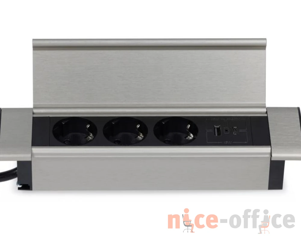 Блок розеток с откидной крышкой (3 розетки, USB-A, USB-C) 260x66x11 Рива / Riva