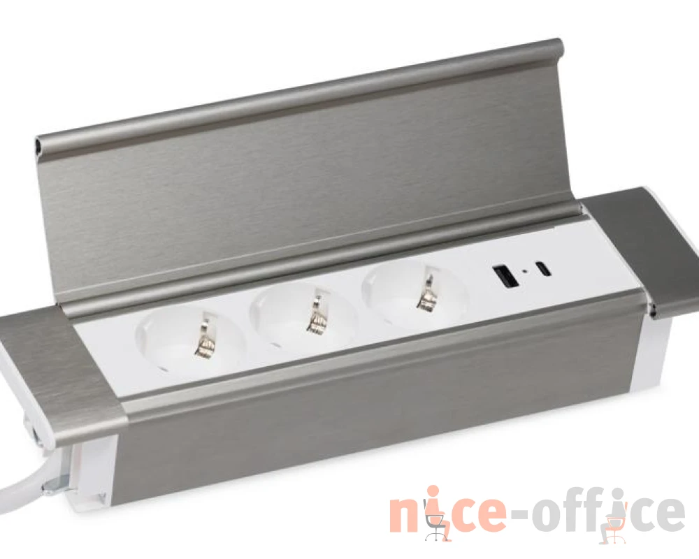 Блок розеток с откидной крышкой (3 розетки, USB-A, USB-C) 260x66x11 Рива / Riva