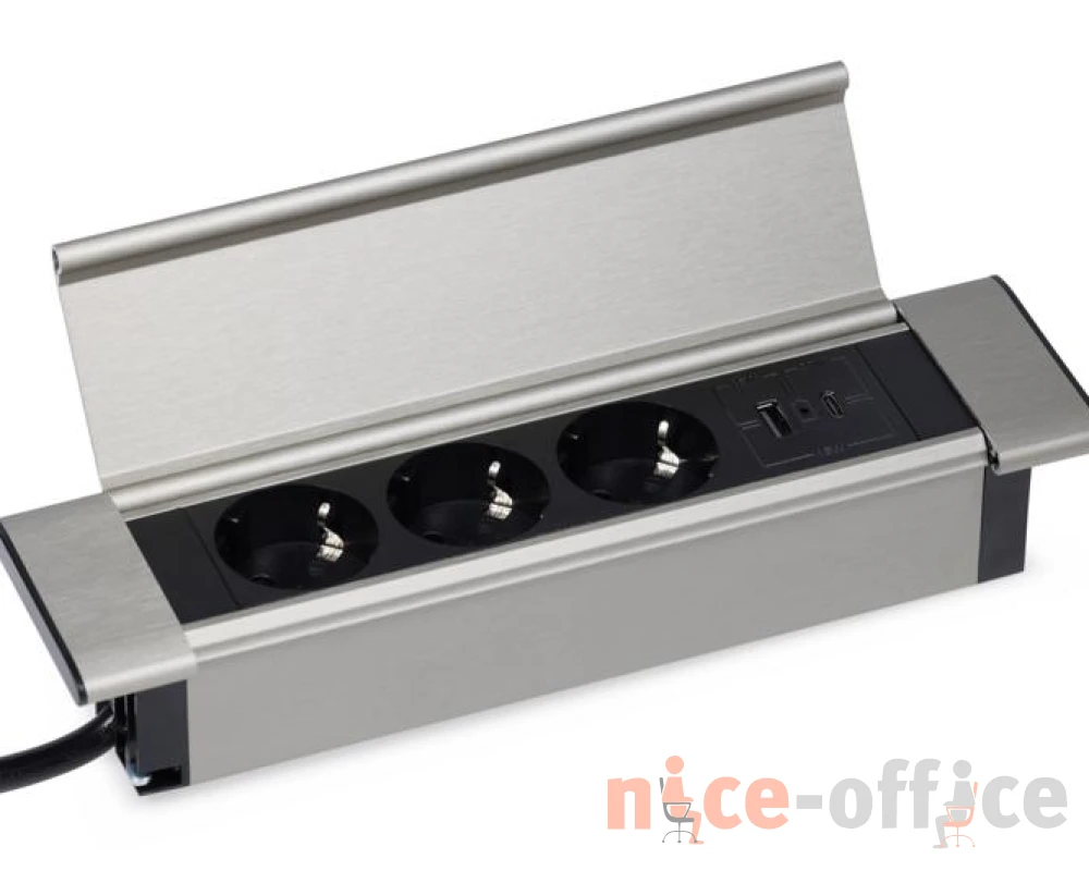 Блок розеток с откидной крышкой (3 розетки, USB-A, USB-C) 260x66x11 Рива / Riva
