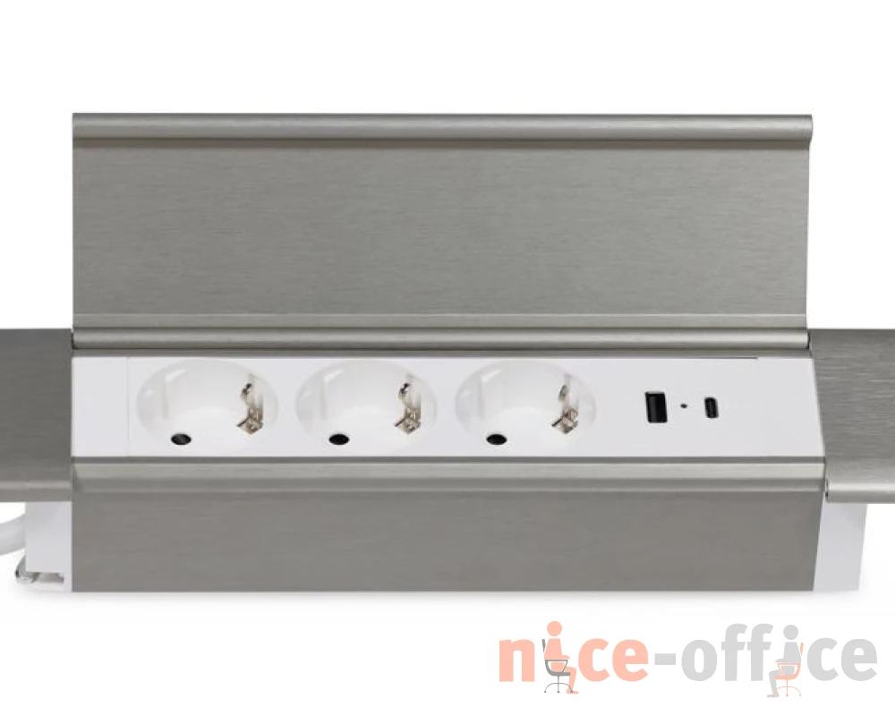 Блок розеток с откидной крышкой (3 розетки, USB-A, USB-C) 260x66x11 Рива / Riva