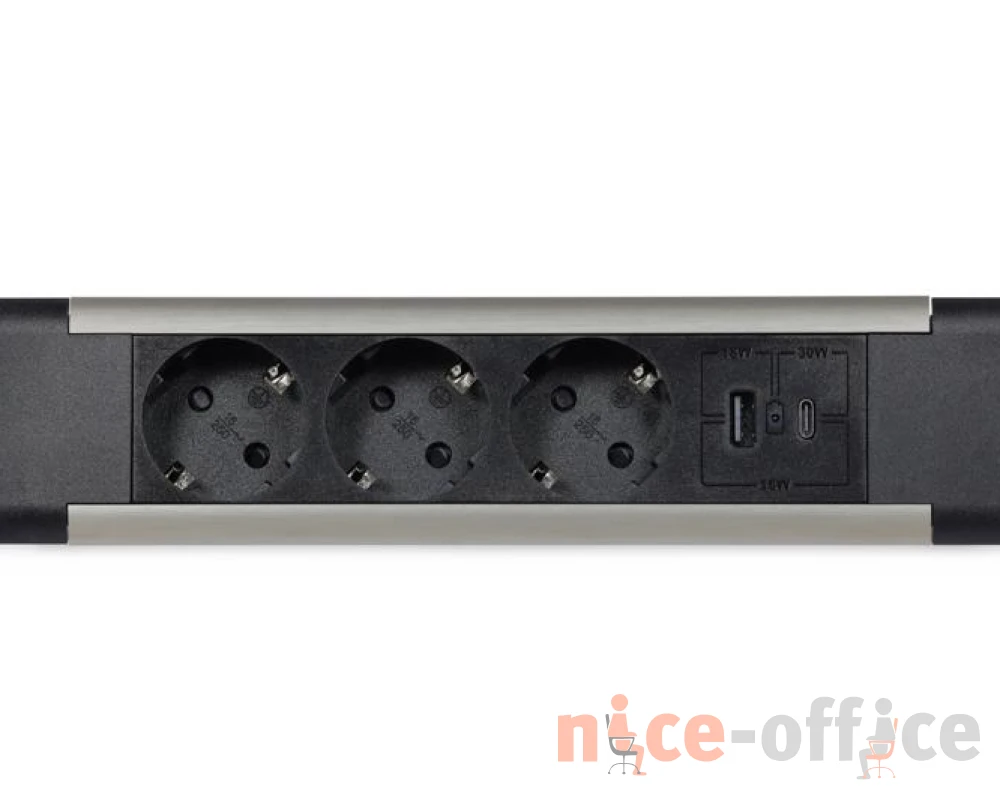 Блок розеток встраиваемый в стол (3 розетки, USB-A, USB-C) 257x60x4 Рива / Riva