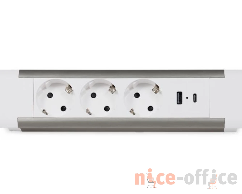 Блок розеток встраиваемый в стол (3 розетки, USB-A, USB-C) 257x60x4 Рива / Riva
