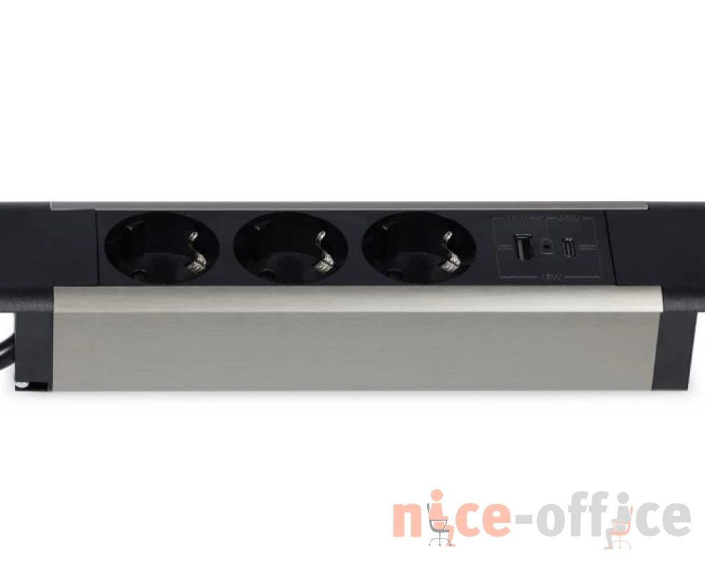 Блок розеток встраиваемый в стол (3 розетки, USB-A, USB-C) 257x60x4 Рива / Riva