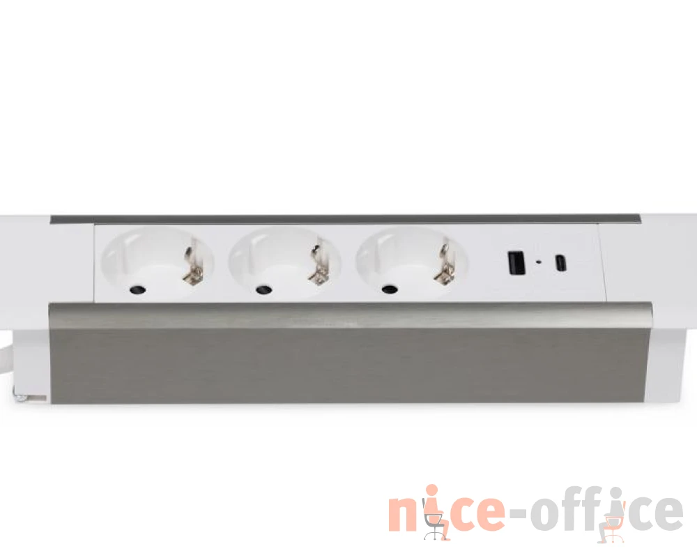 Блок розеток встраиваемый в стол (3 розетки, USB-A, USB-C) 257x60x4 Рива / Riva