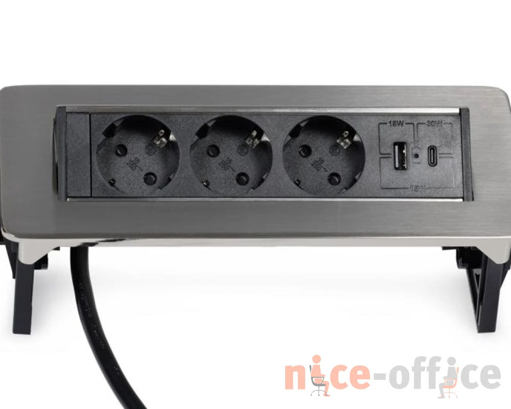 Блок розеток выдвижной горизонтальный (3 розетки, USB-A, USB-C) 245x111x3 Рива / Riva