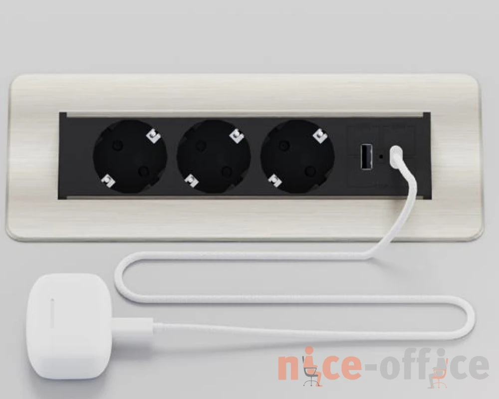 Блок розеток выдвижной горизонтальный (3 розетки, USB-A, USB-C) 245x111x3 Рива / Riva