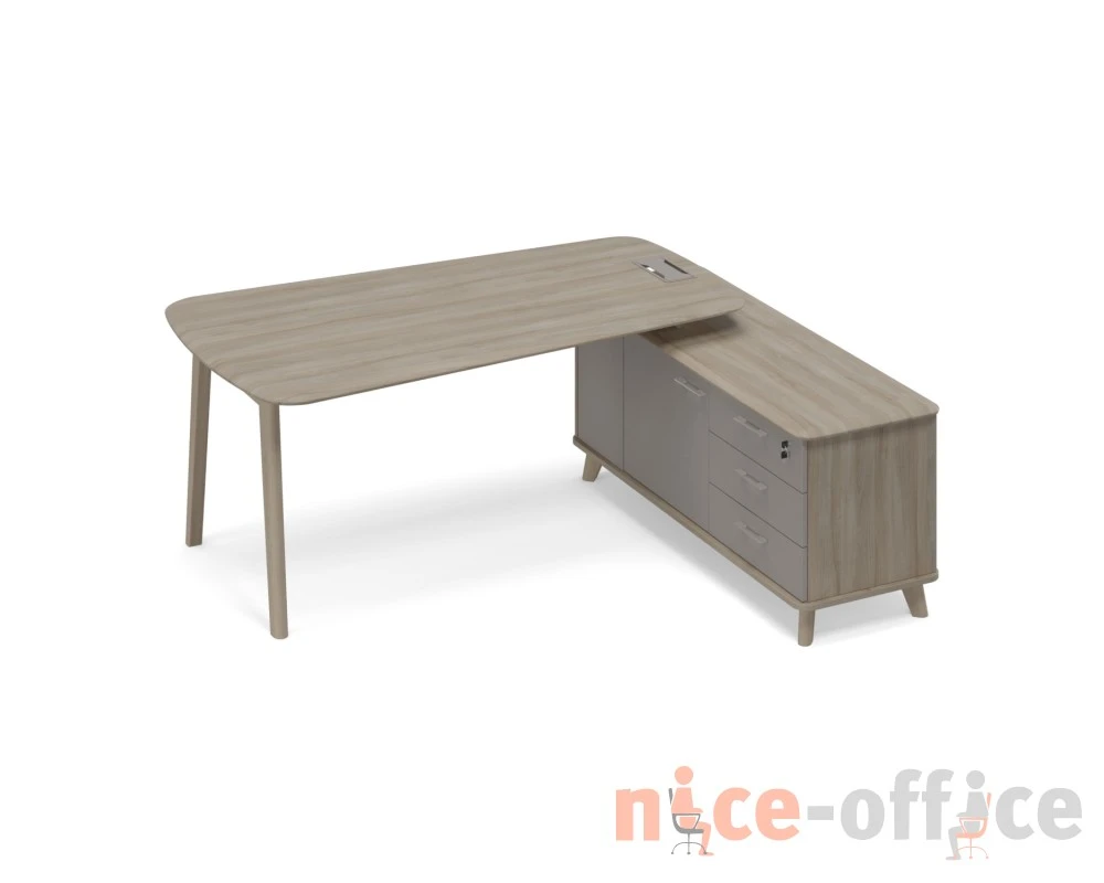 Стoл руководителя на опорной тумбе правый (тип 3) WOOD Time Wood
