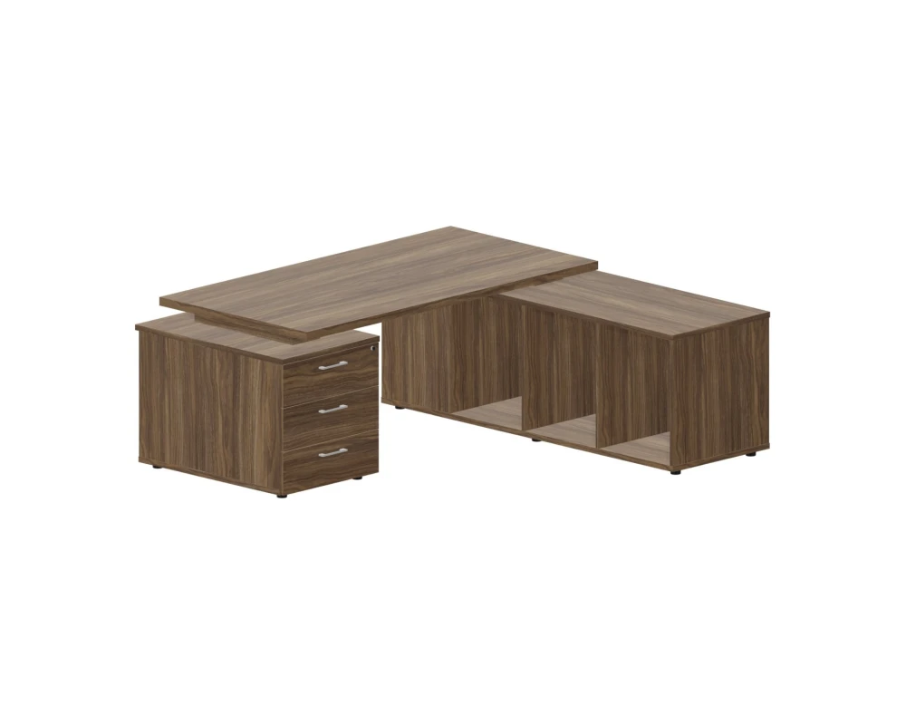 Стол руководителя на 2-х опорных тумбах (правый) 180х180x73,5 Норман / Norman Орех